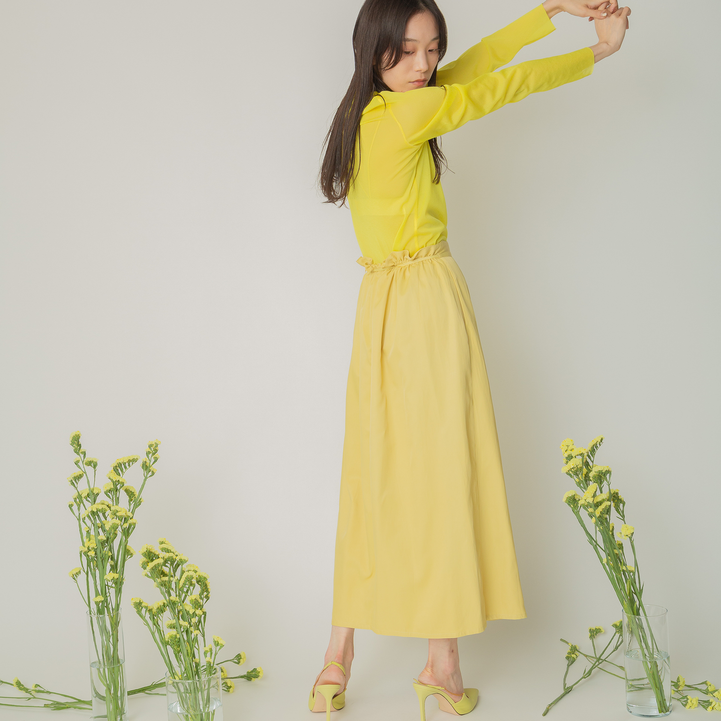 ミニフリルギャザースカート|long skirt with mini ruffles