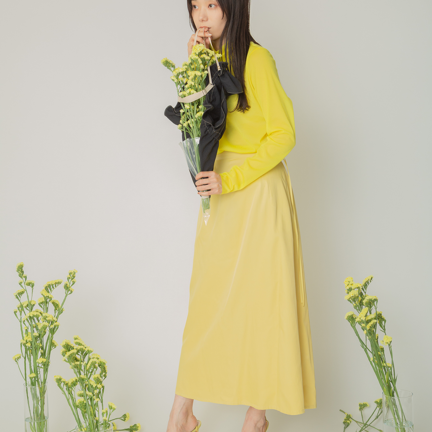 ミニフリルギャザースカート|long skirt with mini ruffles