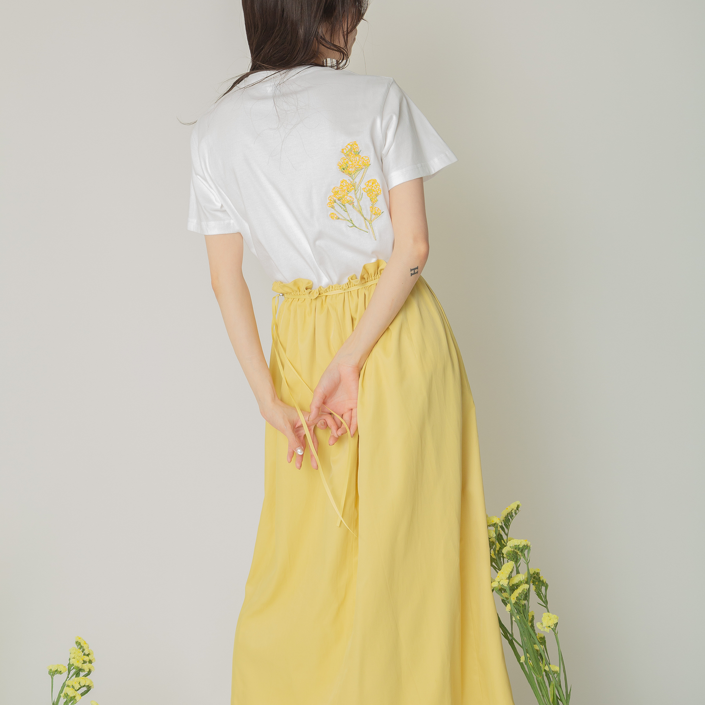ミニフリルギャザースカート|long skirt with mini ruffles