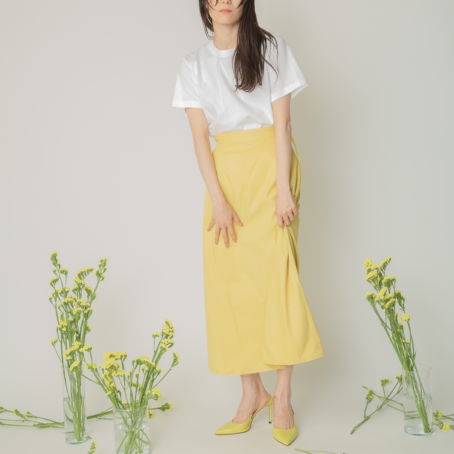 ミニフリルギャザースカート|long skirt with mini ruffles