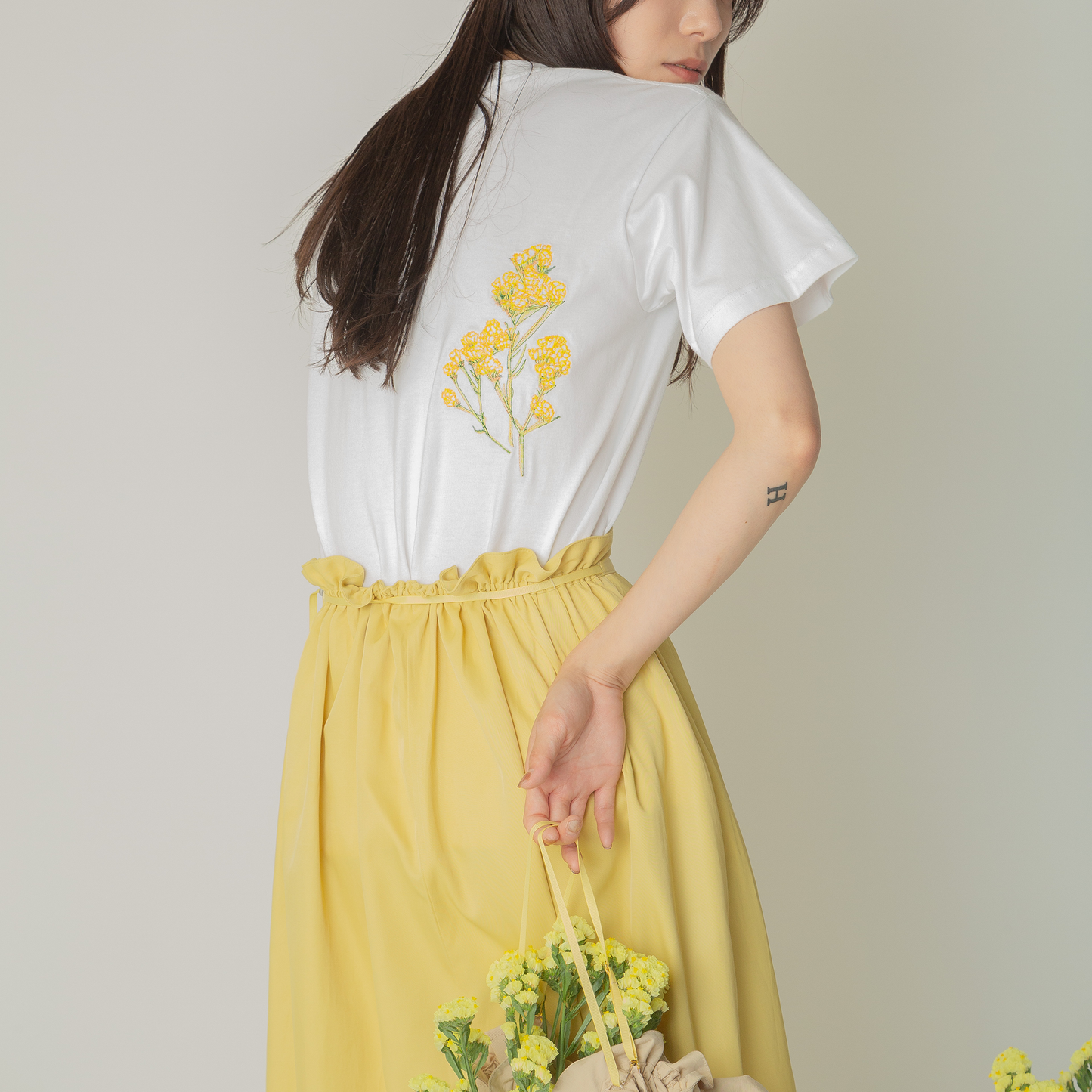 ミニフリルギャザースカート|long skirt with mini ruffles
