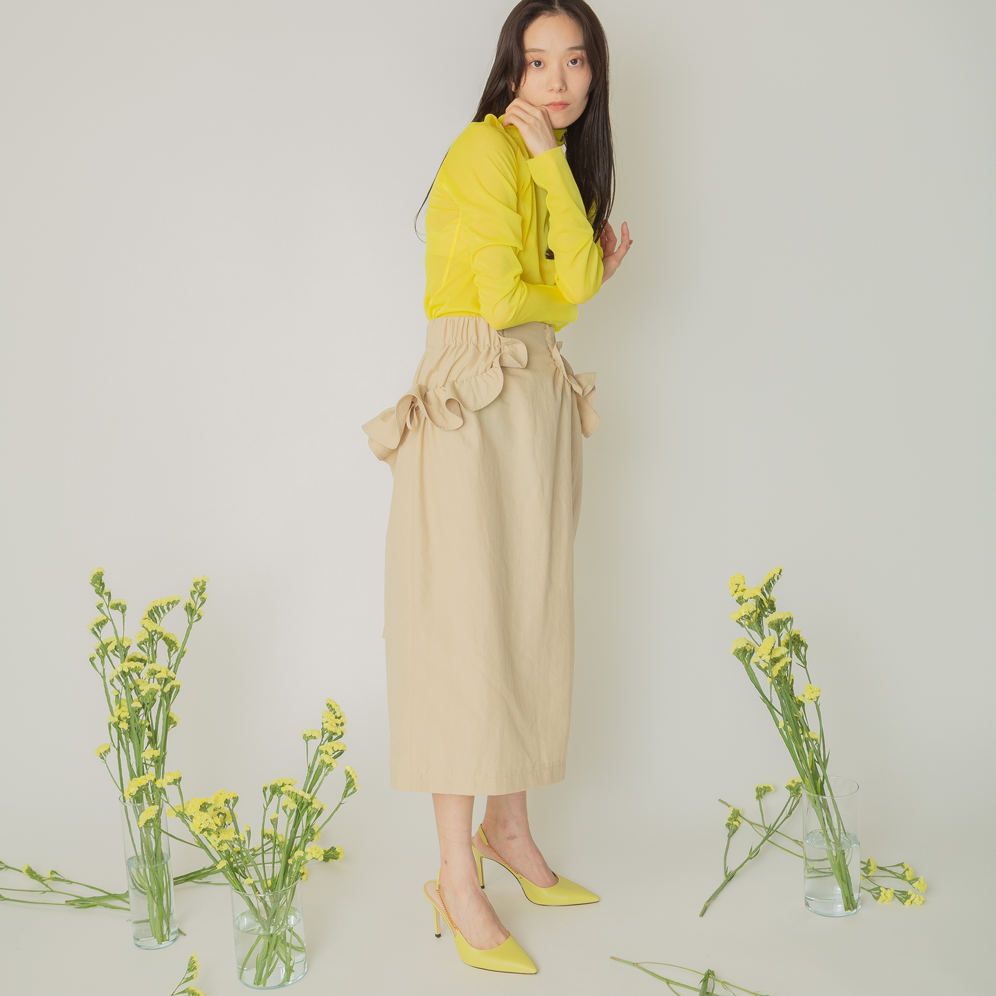 ボリュームフリルミディスカート|voluminous ruffle midi skirt