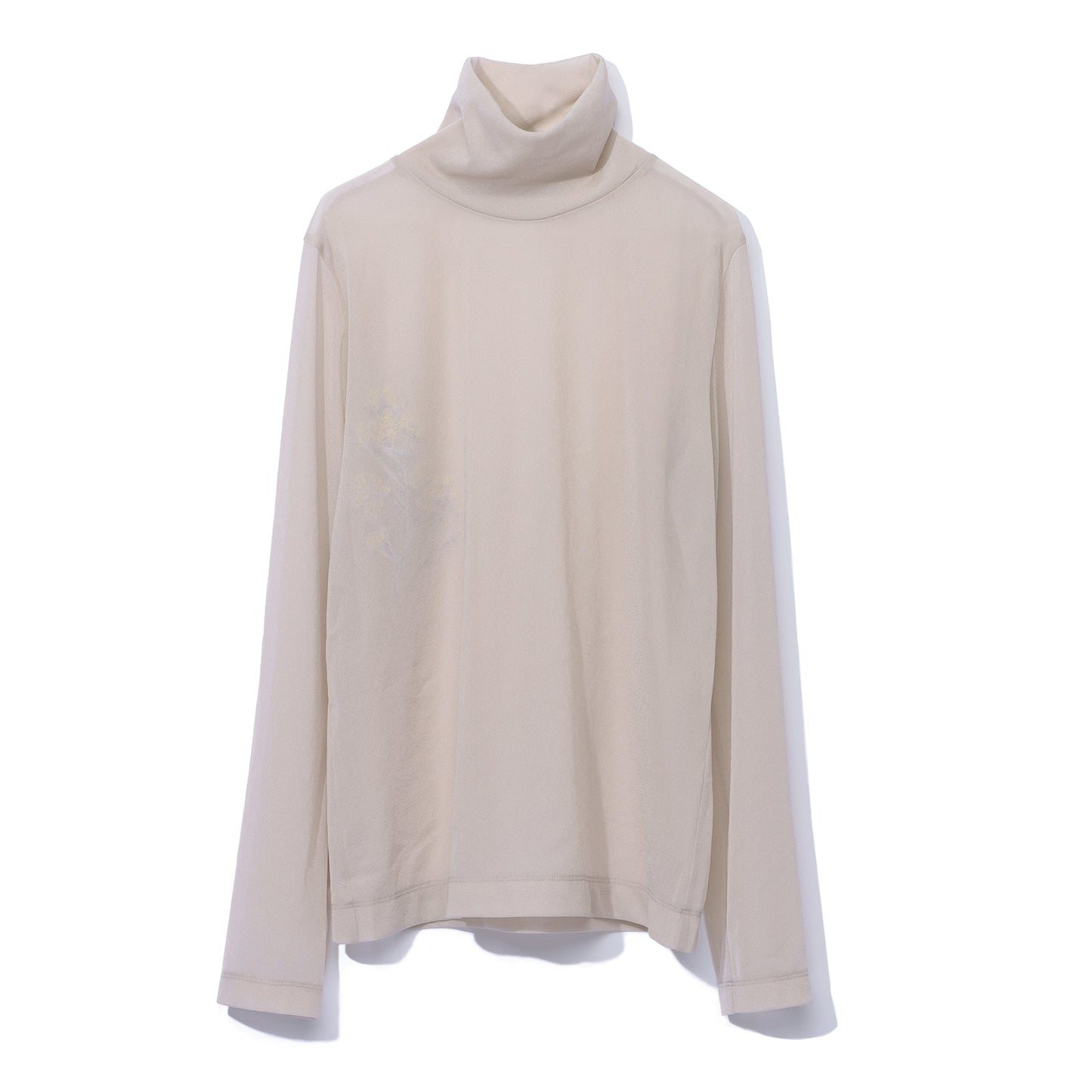 刺繍ハイネックカットソー|sheer jersey tops with flower embroidery