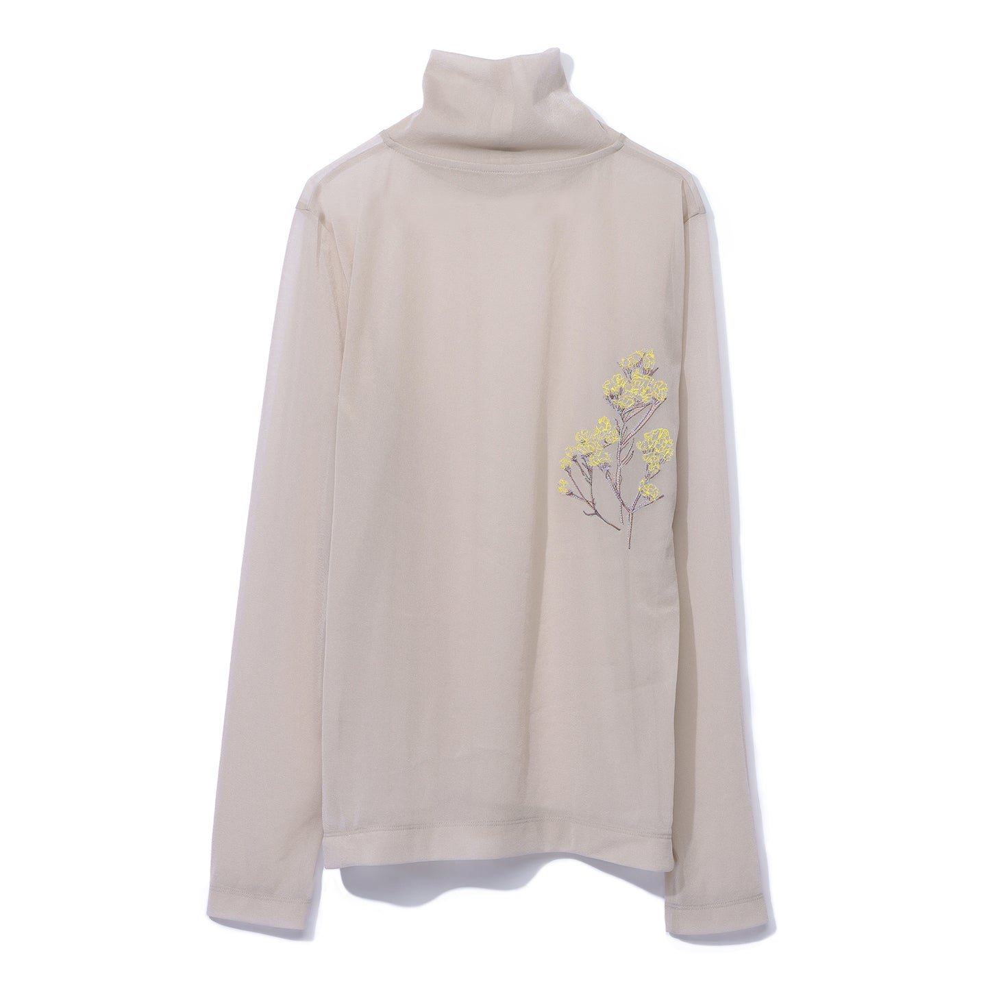 刺繍ハイネックカットソー|sheer jersey tops with flower embroidery
