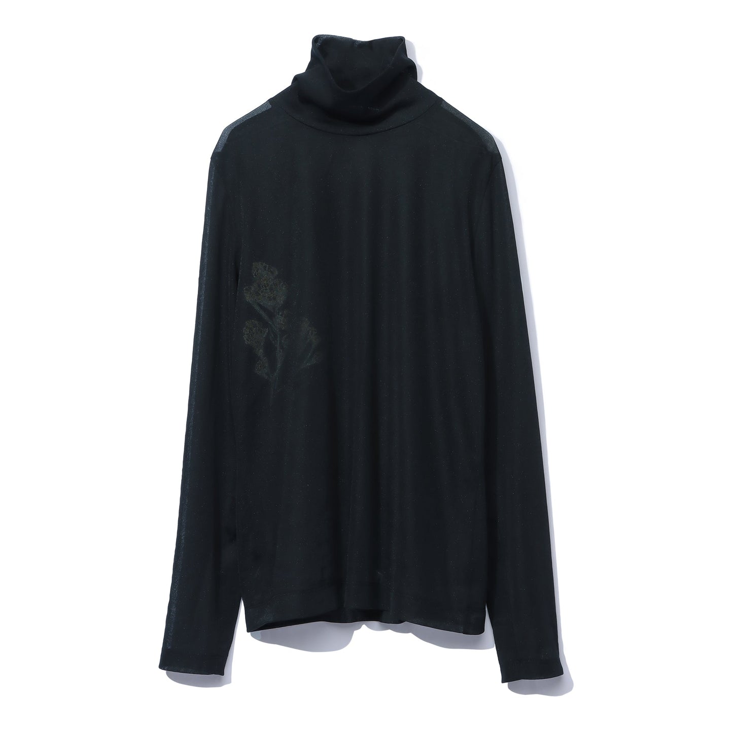 刺繍ハイネックカットソー|sheer jersey tops with flower embroidery