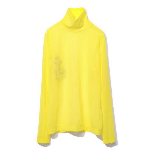 刺繍ハイネックカットソー|sheer jersey tops with flower embroidery