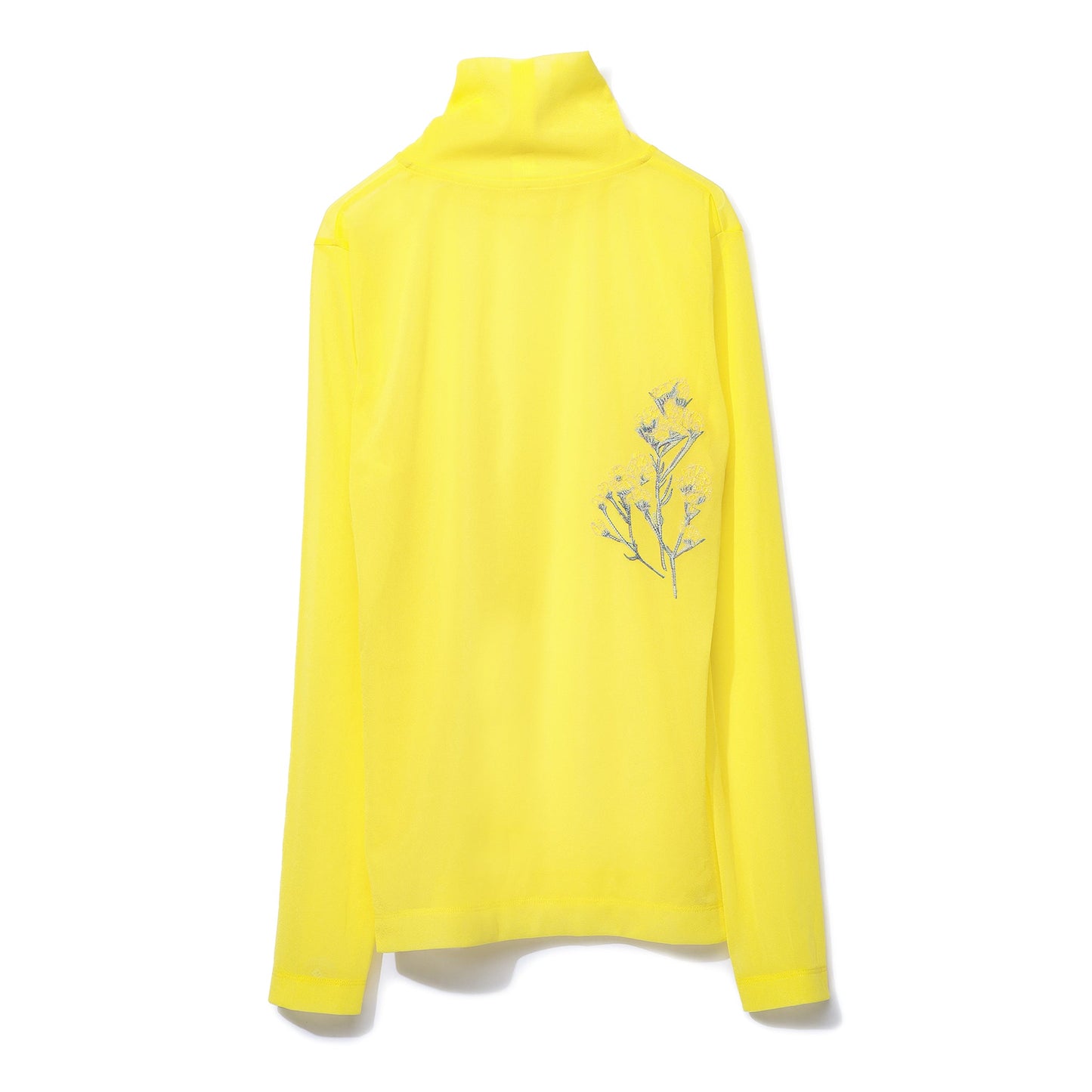 刺繍ハイネックカットソー|sheer jersey tops with flower embroidery