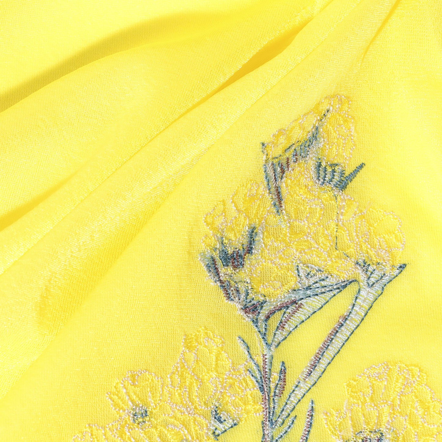 刺繍ハイネックカットソー|sheer jersey tops with flower embroidery